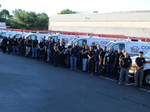 Employees in front of fleet of cars